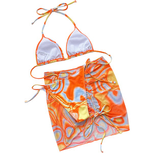 Tahiti Multicolored Drawstring Ruched Three-Piece Swim Set