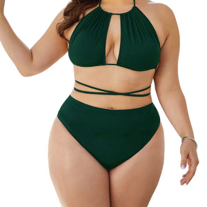 Aruba Plus Size Cutout Tied Backless Bikini Set