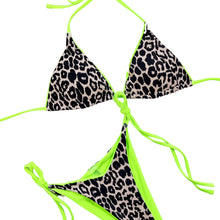 Load image into Gallery viewer, Neon Leopard Print Halter Neck Tie Side Bikini Set
