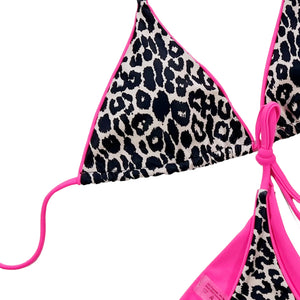 Neon Leopard Print Halter Neck Tie Side Bikini Set