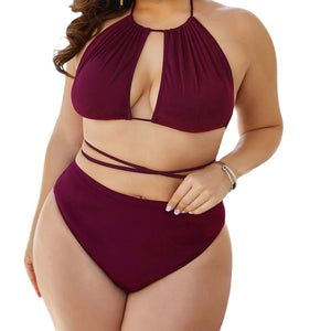 Aruba Plus Size Cutout Tied Backless Bikini Set