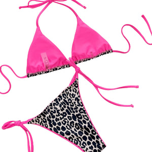 Neon Leopard Print Halter Neck Tie Side Bikini Set