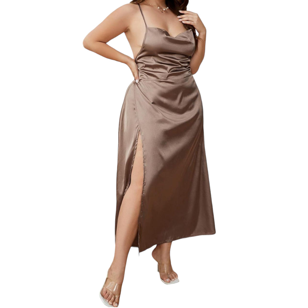 Plus Size Lace-Up Split Night Dress