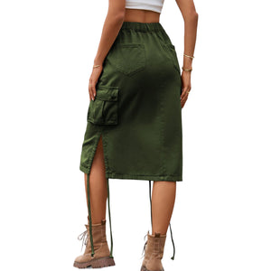 Drawstring Denim Cargo Skirt