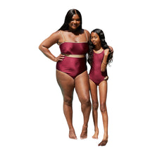 Load image into Gallery viewer, Zanzibar Contrast Trim One-Piece in Wine (mommy &amp; me)
