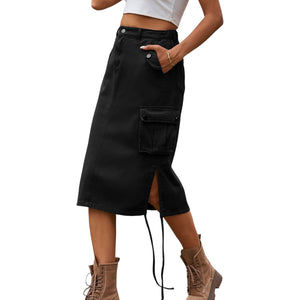 Drawstring Denim Cargo Skirt