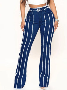 Mila Striped Raw Hem Jeans