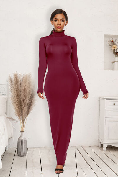 Melanie Mock Neck Long Sleeve Maxi Slim Dress