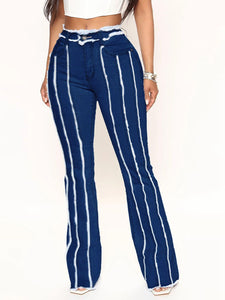 Mila Striped Raw Hem Jeans