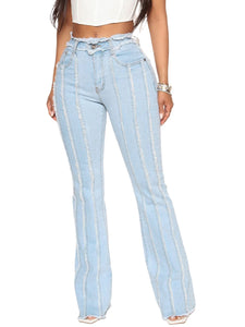 Mila Striped Raw Hem Jeans