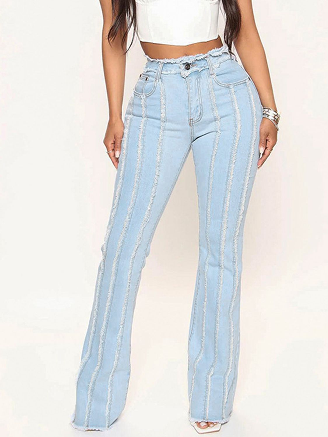 Mila Striped Raw Hem Jeans